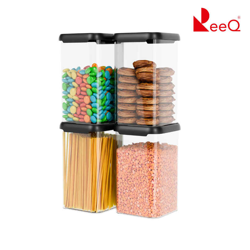 ReeQ Airtight Food Storage Container Set with Black Lid - 1.1 L