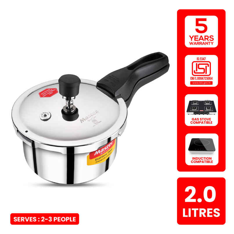 Master Amora Stainless Steel Outer Lid Pressure Cooker 2L, Gas And Induction Stove Compatible
