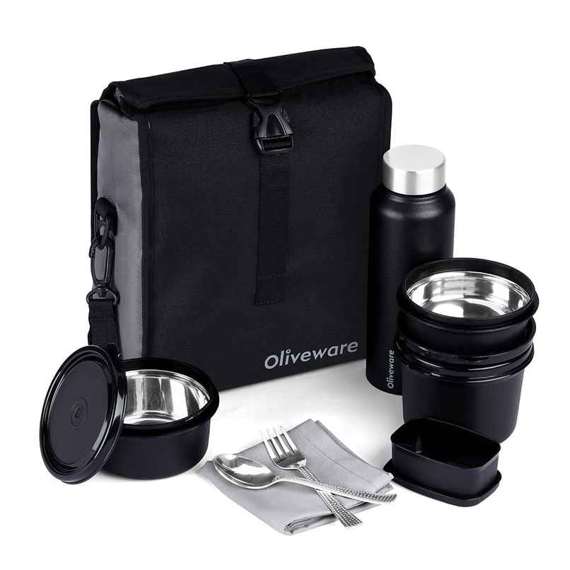 Oliveware Teso Pro Lunch Box Steel 290 ml 450 ml & 600 ml Pickle Box 130 ml Bottle 750 ml Black Oliveware Teso Pro Lunch Box Steel 290 ml 450 ml & 600 ml Pickle Box 130 ml Bottle 750 ml Black