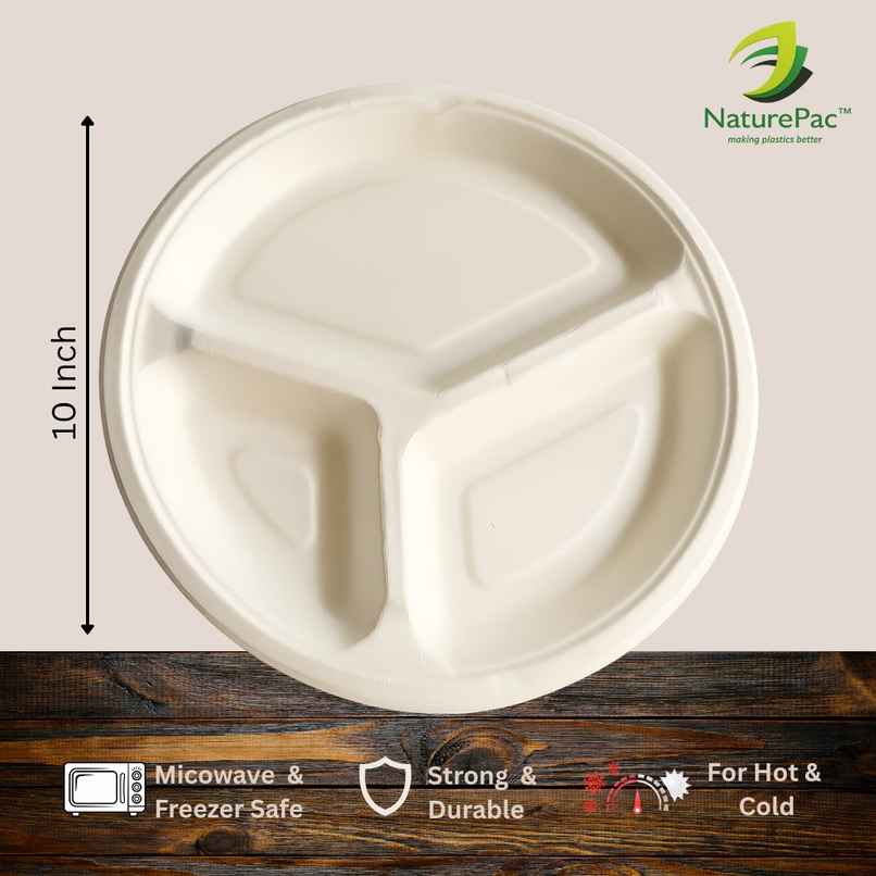 Round Plate | 3 Compartment | 10 inch | Naturepac