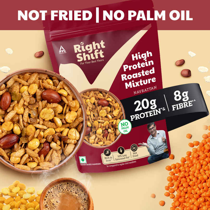 Right Shift High Protein Roasted Mixture | Navrattan Namkeen | No Palm Oil | 20g Protein | Not Fried | Healthy Snack 