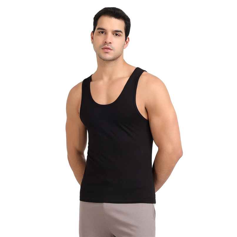 Freecultr Regular Cotton Comfort Vest for Men 100% Organic- Pack of 1 Black - M