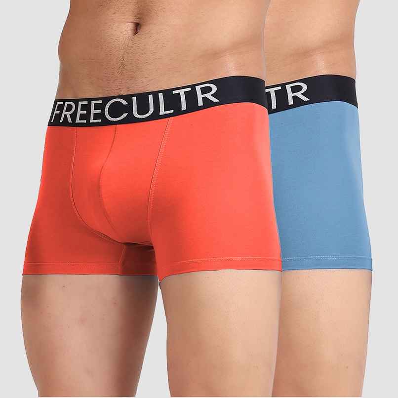 FREECULTR Men's Organic Cotton Trunk - PO2 ,Coral/Shadow Blue-S