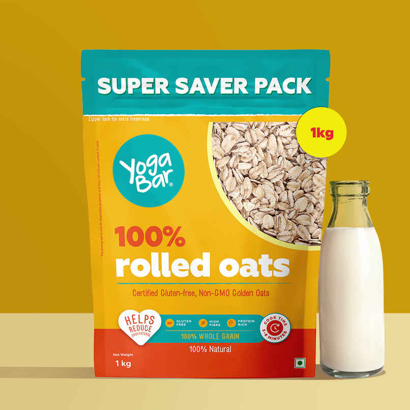 Yoga Bar Rolled Oats 1 kg Pouch Premium Golden Oats, Gluten Free, High Fibre, Non GMO