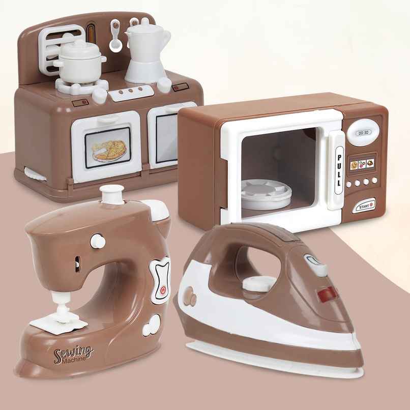 Anz Toy Brown Microwave |Oven |Iron & Sewing Machine Anz Toy Brown Microwave |Oven |Iron & Sewing Machine