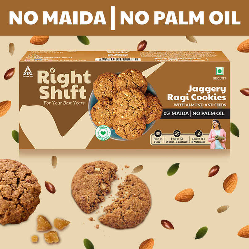 Right Shift Jaggery Ragi 0% Maida Cookies | 0% Refined Sugar | With Nuts And Seeds Right Shift Jaggery Ragi 0% Maida Cookies | 0% Refined Sugar | With Nuts And Seeds