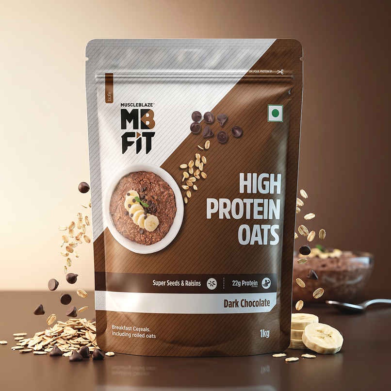 MuscleBlaze Fit High Protein Oats (Dark Chocolate, 1kg) | 22g Protein