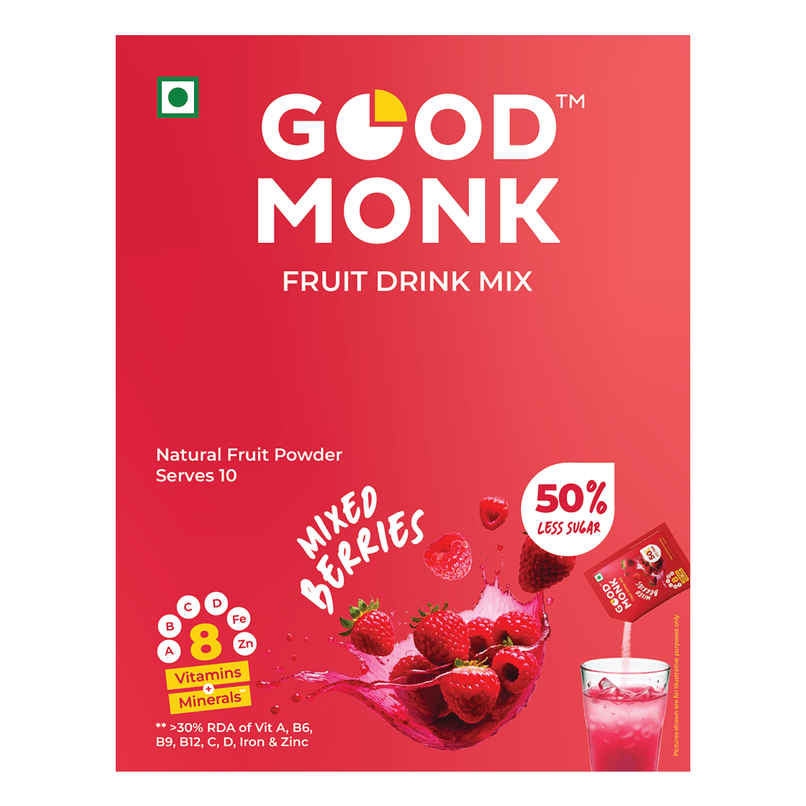 Good Monk Instant Fruit Drink Mix - Natural Mixed Berries Powder | 50% Less Sugar | With 8 Vitamins Good Monk Instant Fruit Drink Mix - Natural Mixed Berries Powder | 50% Less Sugar | With 8 Vitamins
