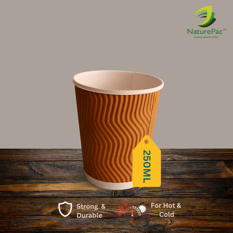 Ripple Paper Cups | 250 ml | 25 pcs | Disposable and Sturdy | Naturepac Ripple Paper Cups | 250 ml | 25 pcs | Disposable and Sturdy | Naturepac