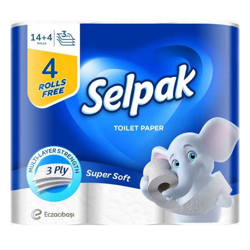 Selpak Toilet Roll Plain 3Ply 14 + 4Roll/Pack On Pack Promo