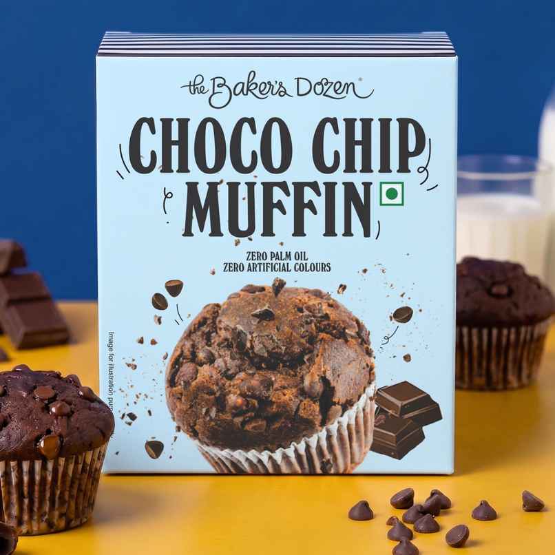 The Baker's Dozen Choco Chip Muffin | Dark Chocolate Chips | Eggless | Veg Cake | Bakery Delight The Baker's Dozen Choco Chip Muffin | Dark Chocolate Chips | Eggless | Veg Cake | Bakery Delight