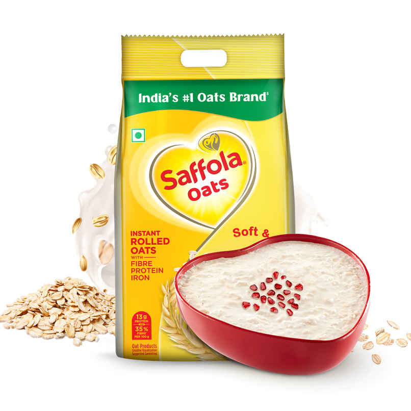 Saffola Oats, Instant Rolled Oats, Soft & Creamy Oats, Power of Protein, Iron & Fibre