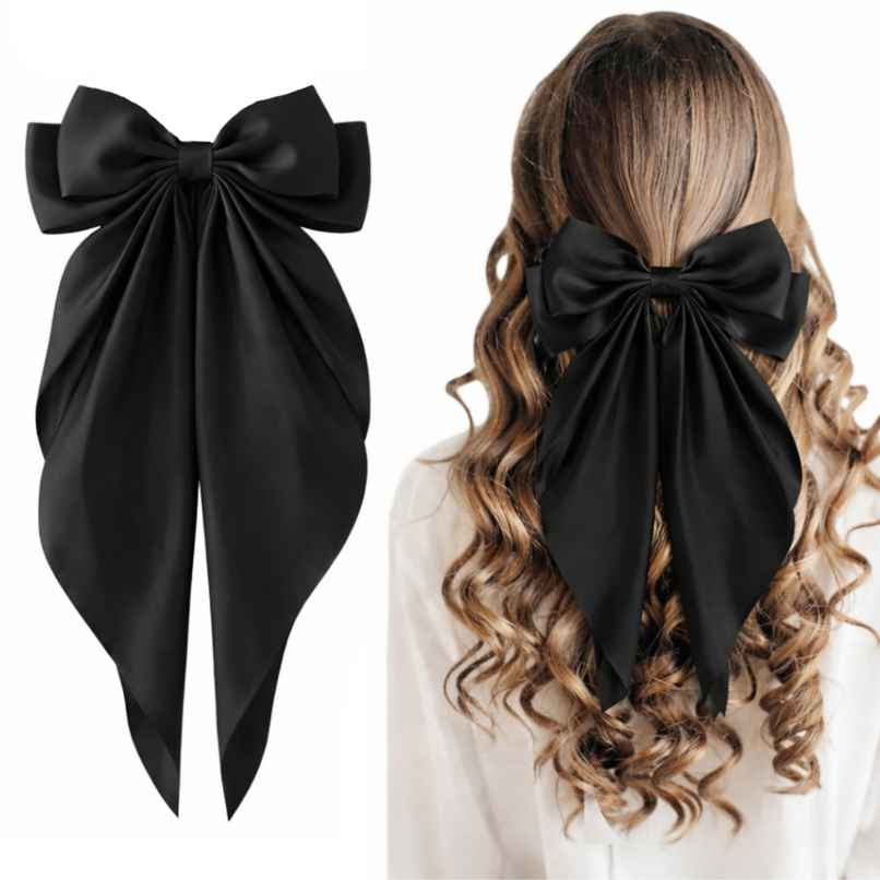 Gleva Satin Bow Clips for Hair, Luxury Silky Bow Barrettes, Cute Elegant Korean Hair Pin For Women