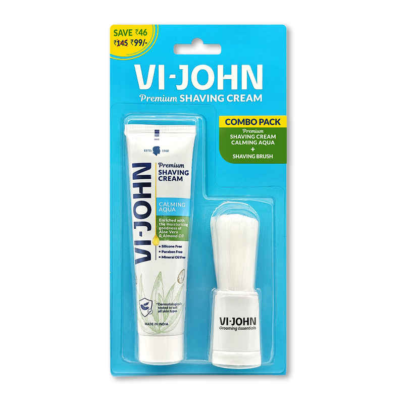 VI-John Premium Dermatologically Tested Calming Aqua Shaving Cream with Shaving Brush
