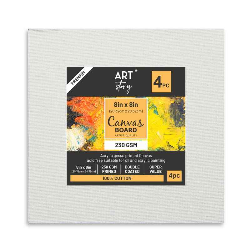 Itsy Bitsy Canvas Board Square 8 x 8 Inch 230gsm 2mm Thick 4 Pc Sw Lb