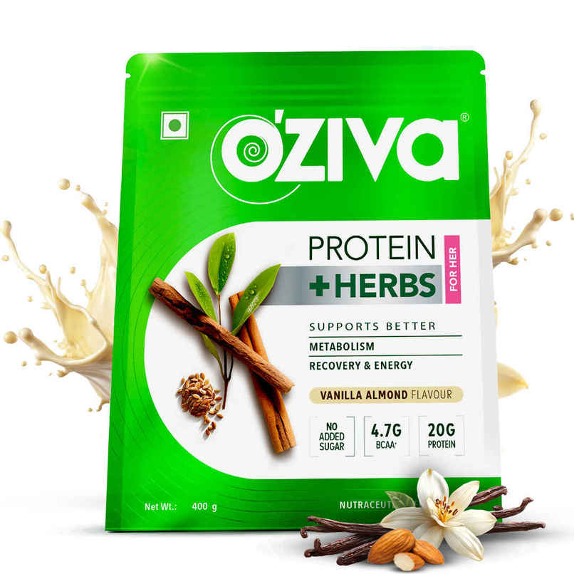 Oziva Whey Protein Powder With Herbs For Women |20g Protein|5.5g Bcaa | Vanilla Almond