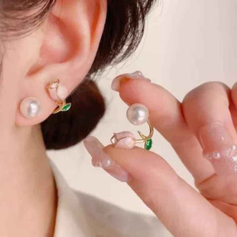 Estailo Fashion Meadow Blossom Earring Earring Pink-Gold Stud | E0001455 Estailo Fashion Meadow Blossom Earring Earring Pink-Gold Stud | E0001455
