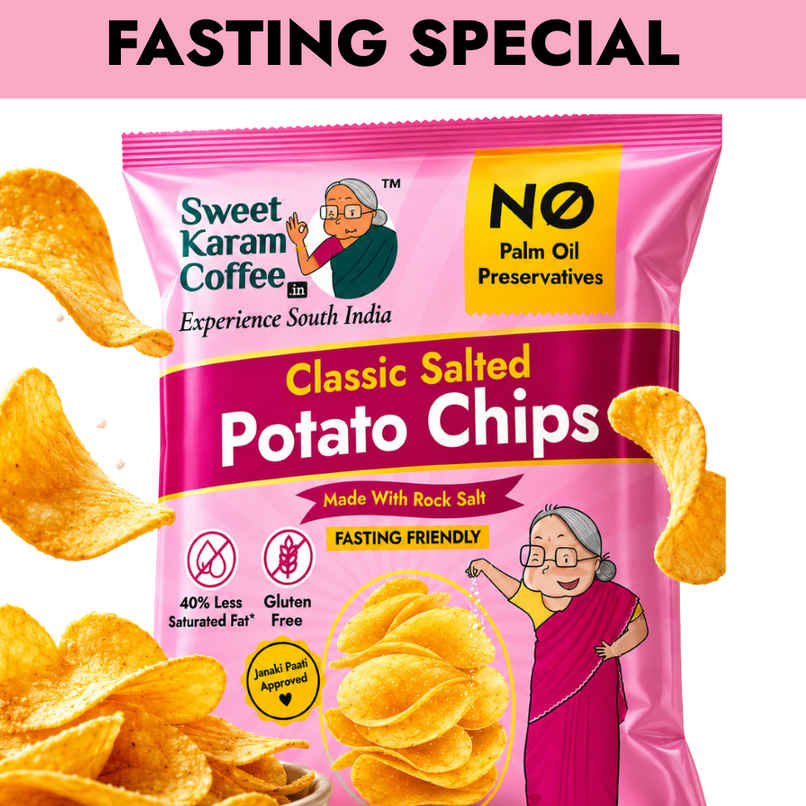 Sweet Karam Coffee Rock Salt Potato Chips - Fasting (Vrat) Special Sweet Karam Coffee Rock Salt Potato Chips - Fasting (Vrat) Special