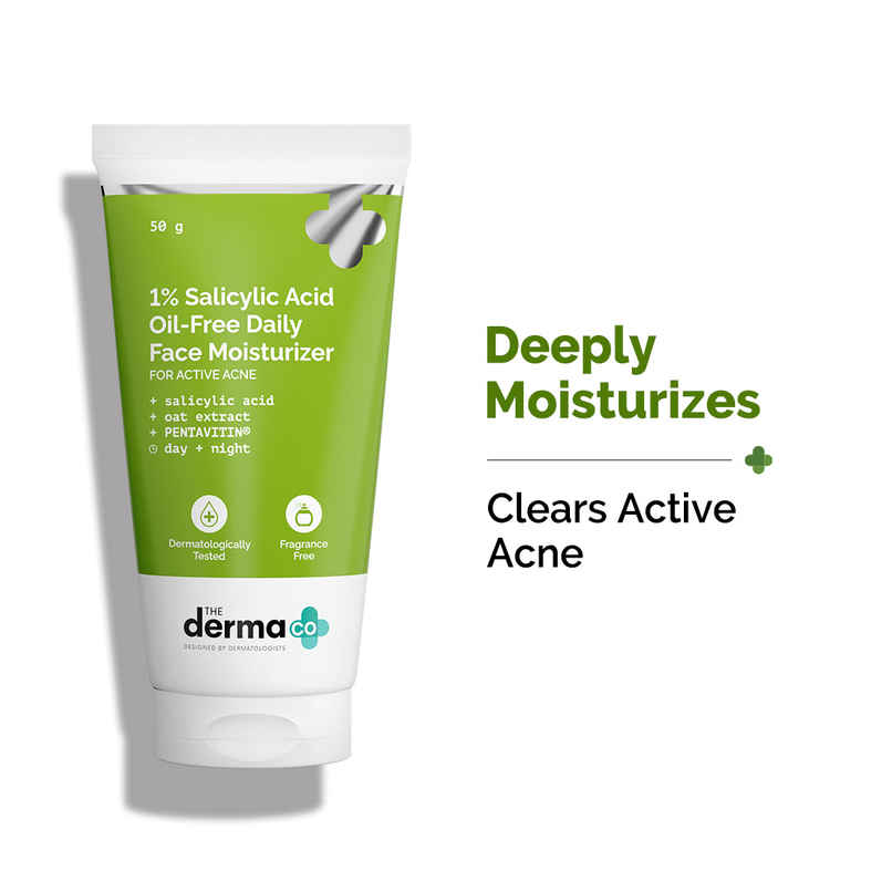 The Derma Co 1% Salicylic Acid Oil-free Moisturizer for Face With Oat Extract For Active Acne The Derma Co 1% Salicylic Acid Oil-free Moisturizer for Face With Oat Extract For Active Acne