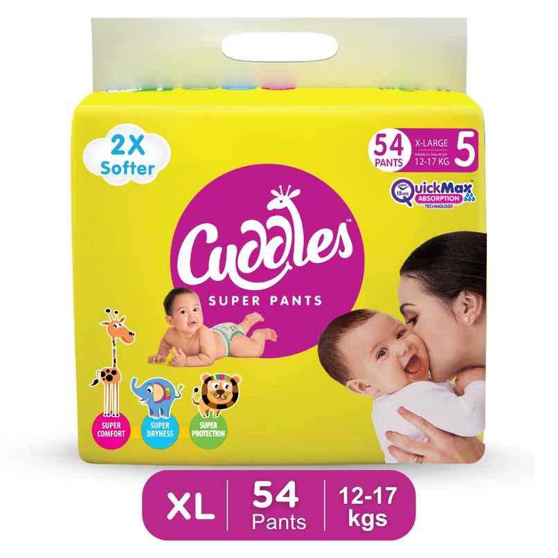 Cuddles Baby Pant Diaper - XL | 54 Pieces | 12-17kg | Upto 12 hours Protection, 2X Softer