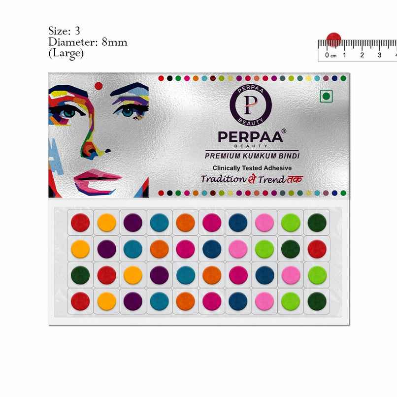 PERPAA Multicolor Bindi | 1 Flap | Size 3 Diameter 8 mm | Round Kumkum Bindi for women