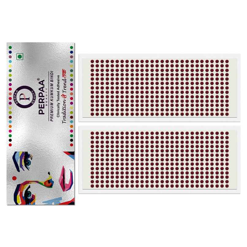 PERPAA Bindi Dark Maroon & Black | 2 Flaps |Size -10 Diameter 13 mm| Round Kumkum Bindi for women