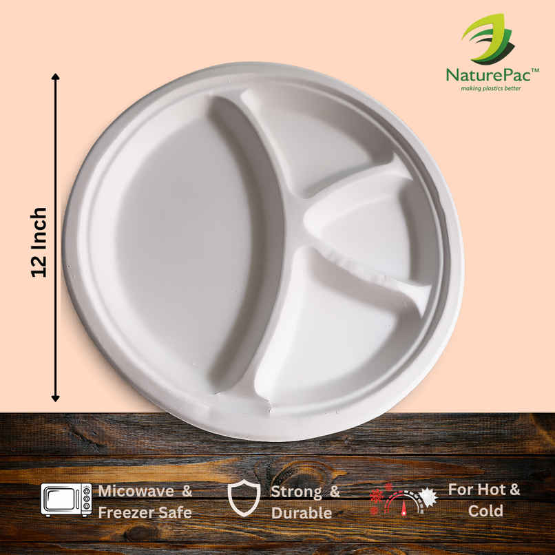Round Plate | 4 Compartment | 12 inch | Naturepac Round Plate | 4 Compartment | 12 inch | Naturepac