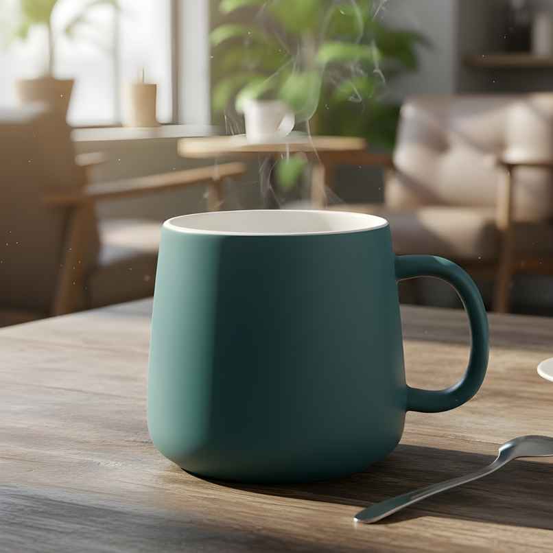 Femora Matte Finish Ceramic Coffee Mug | Green | 350 ml