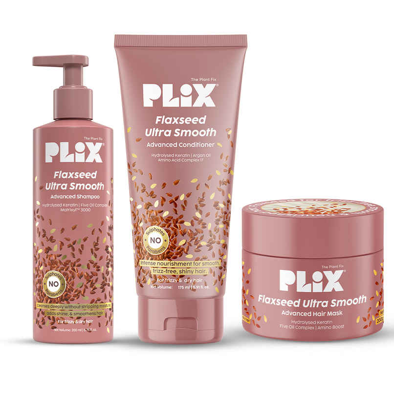 PLIX Flaxseed Keratin Smoothening Mask, Shampoo & Conditioner