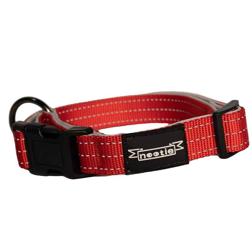 Nootie Plush Padded Collar Red Color With Grey | 25 Mm - L - For Large Dogs