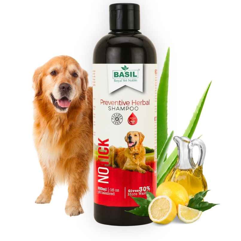 Basil No Tick Herbal Pet Shampoo | Itch Relief | Tick Removal | Paraben-Free | Bottle