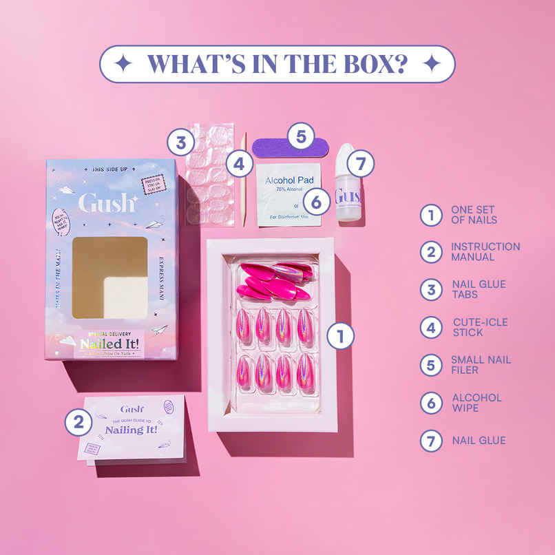 Gush Beauty Nailed It | Reusable Luxury Press On Nails With Application Kit - Flirt Alert Cat Eye