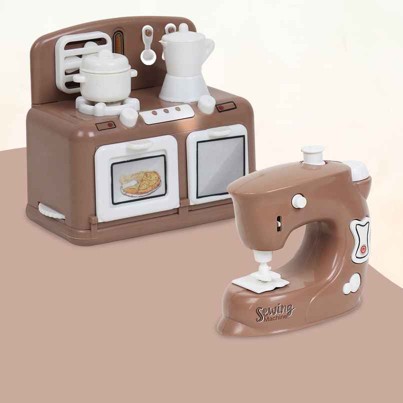 Anz Toy Brown Oven & Sewing Machine Anz Toy Brown Oven & Sewing Machine