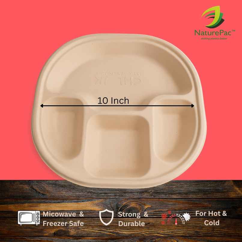 Bagasse Plate | Square | 10 inch | 4 Compartment | Naturepac