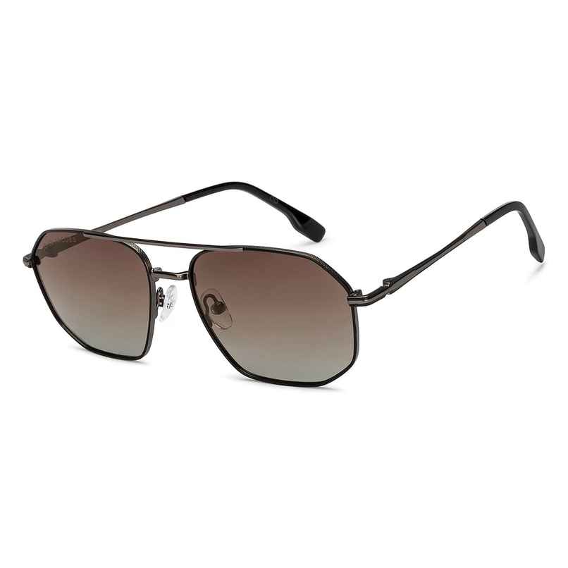 John Jacobs By Lenskart Unisex Solid Metal Rectangular Sunglasses | Gunmetal Brown - Extra Wide John Jacobs By Lenskart Unisex Solid Metal Rectangular Sunglasses | Gunmetal Brown - Extra Wide