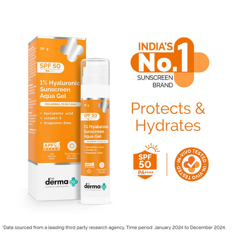The Derma Co 1% Hyaluronic Sunscreen Spf 50 Pa+++ Aqua Gel For Normal To Oily Skin The Derma Co 1% Hyaluronic Sunscreen Spf 50 Pa+++ Aqua Gel For Normal To Oily Skin