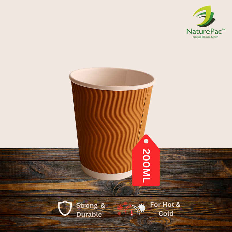 Ripple Paper Cups | Disposable Sturdy | 200 ml | 25 pcs | Naturepac Ripple Paper Cups | Disposable Sturdy | 200 ml | 25 pcs | Naturepac