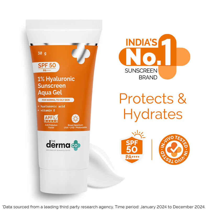 The Derma Co 1% Hyaluronic Sunscreen Spf 50 Pa+++ Aqua Gel For Normal To Oily Skin The Derma Co 1% Hyaluronic Sunscreen Spf 50 Pa+++ Aqua Gel For Normal To Oily Skin
