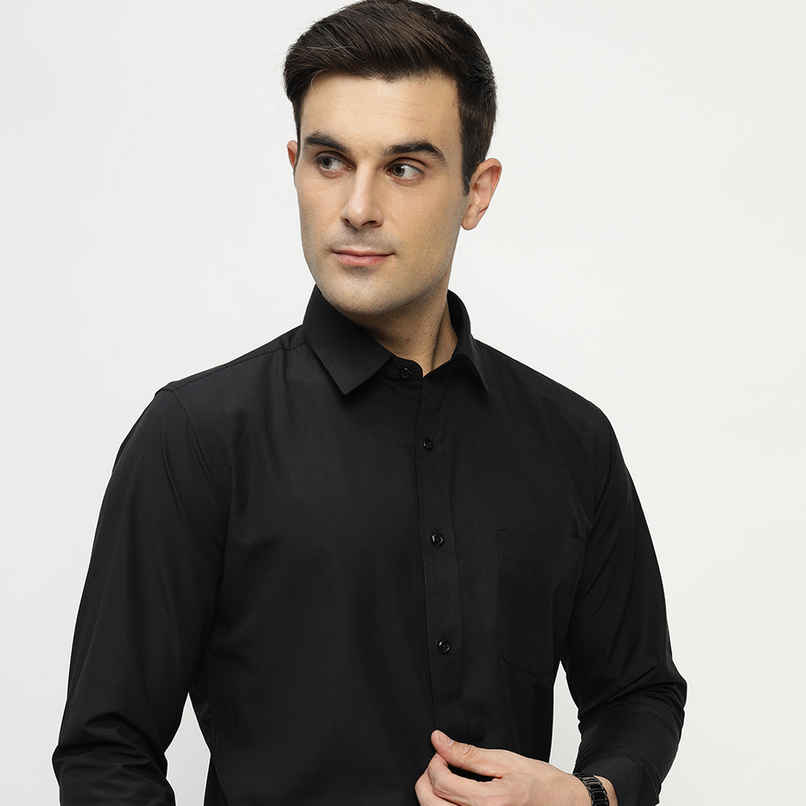 English Navy Men's Polyester Solid Slim Fit Formal Shirt | Black - M