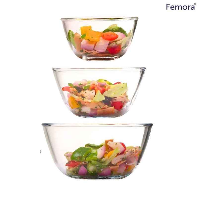 Femora Borosilicate Microwave Bowl Set Gift Set 400 ml 700 ml 1050 ml Gift Set 3 Pcs
