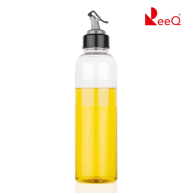 ReeQ 1000ml Oil Dispenser Bottle for Kitchen | Transparent BPA-Free Leak-Proof Lid - Black Lid