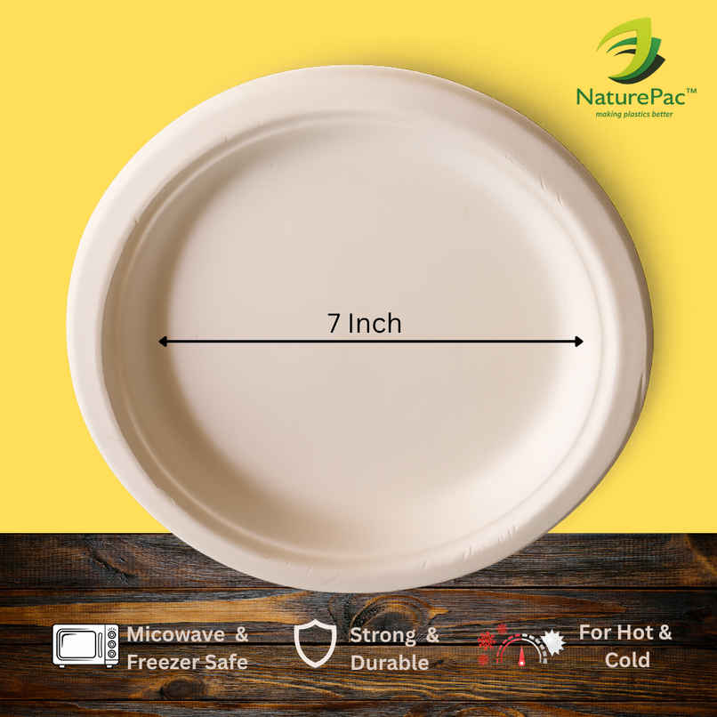Bagasse Plate | Round | 7 inch | 25 pcs | Naturepac Bagasse Plate | Round | 7 inch | 25 pcs | Naturepac