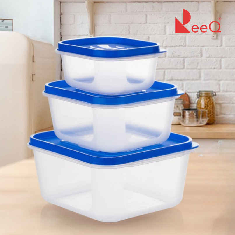 ReeQ Airtight Storage Container Set | Blue Lid - 2.4 L, 1.6 L & 800 ml