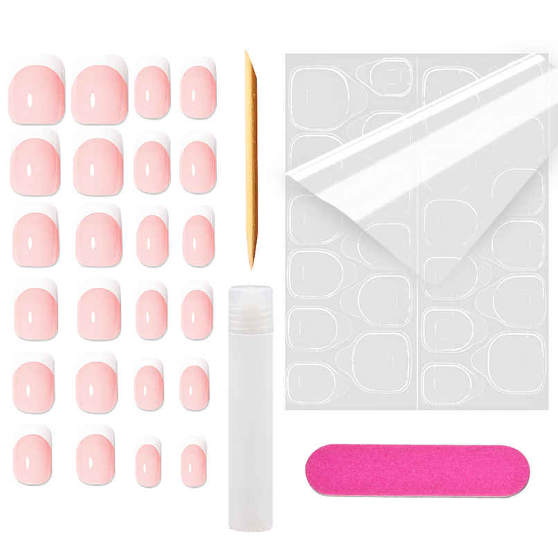 Multibrite Artificial Fake Nails Extension | Square French Press-On Nails | with Adhesive Tabs Multibrite Artificial Fake Nails Extension | Square French Press-On Nails | with Adhesive Tabs