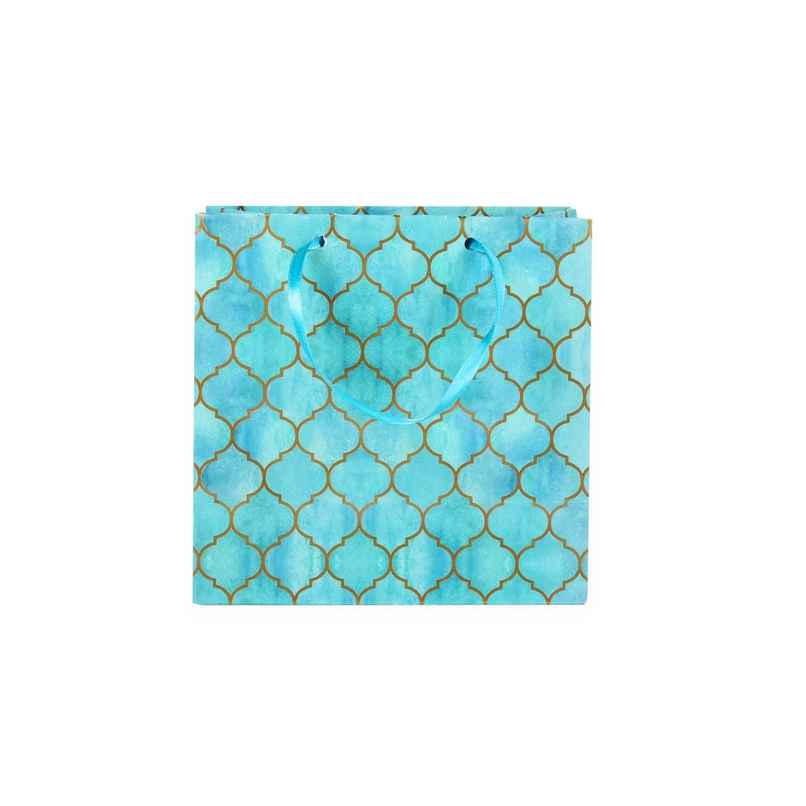 Itsy Bitsy Gift Bags Moroccan Trellis Aqua Shimmer L16 x W17.5 x D9.2cm Gol