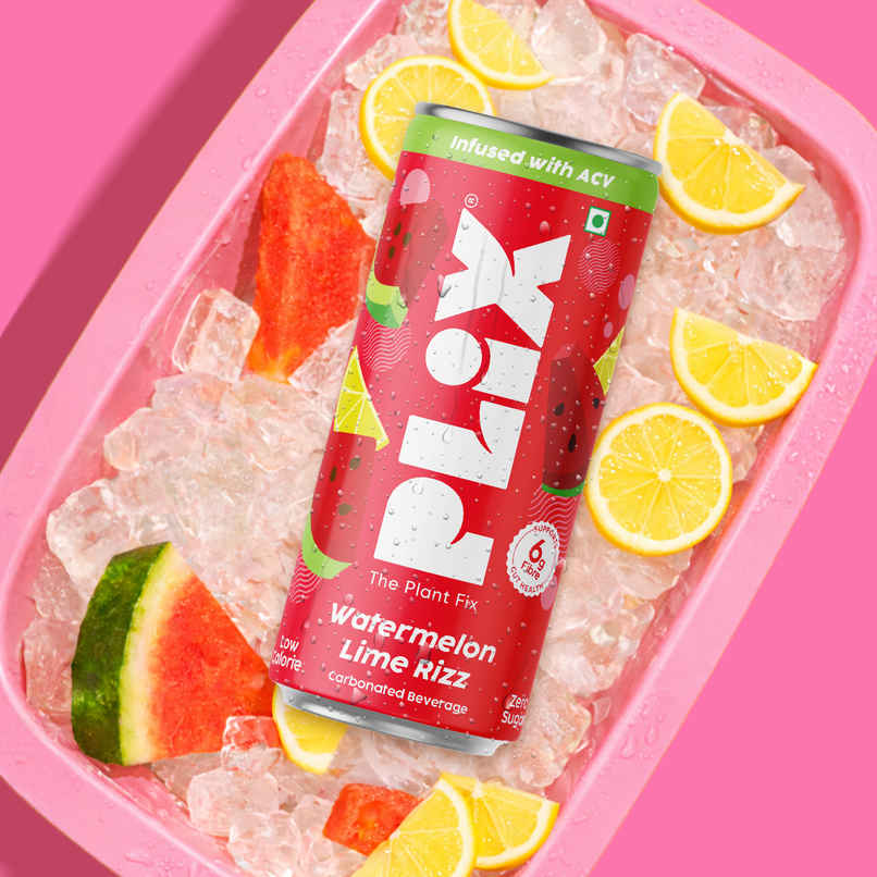 Plix Watermelon Lime Rizz Fizzy Soft Drink Can|Low Calorie & Zero Sugar|Prebiotics with 6g Fibre