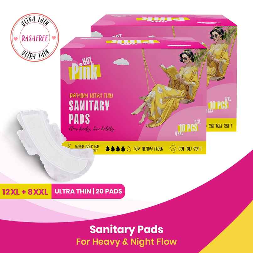 Pinq Polka Hot Pink 12 XL + 8 XXL Sanitary Pads