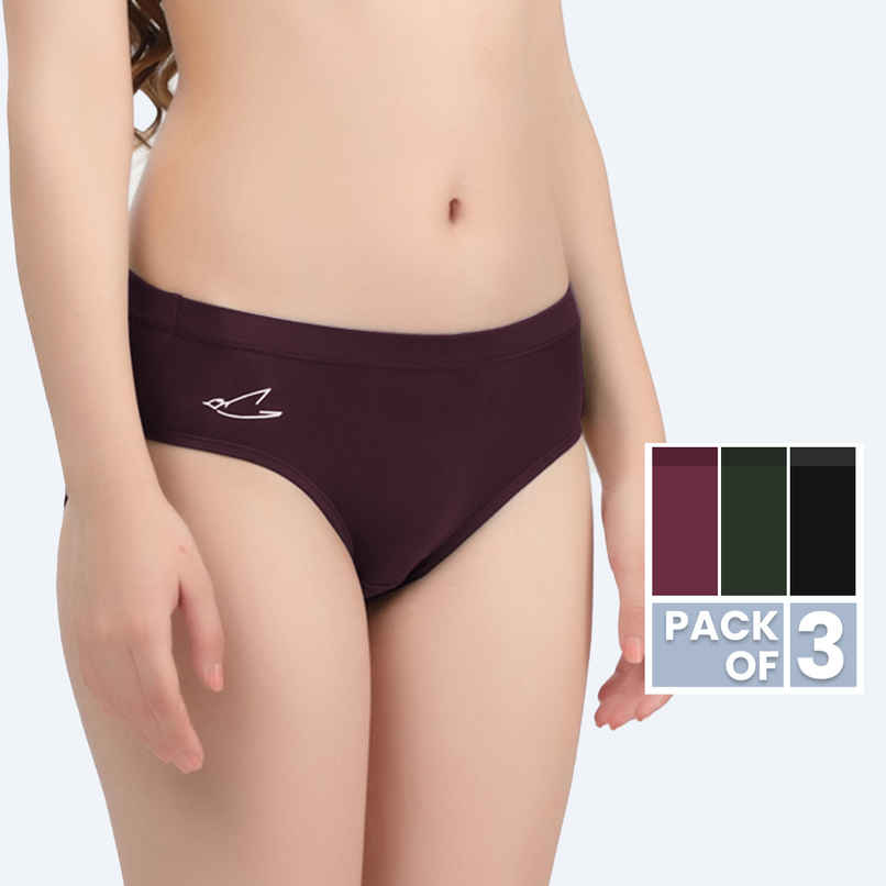 Freecultr Women Micromodal Hipster-Pack of 3 Color Avocado green,Port wine,Sable Black XL Panty