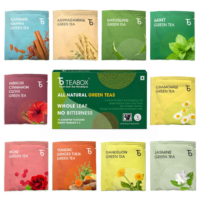 Teabox Assorted 20 Wellness Green Tea Bags | Helps To Detox, Improves Sleep, Skin Health & Immunity Teabox Assorted 20 Wellness Green Tea Bags | Helps To Detox, Improves Sleep, Skin Health & Immunity