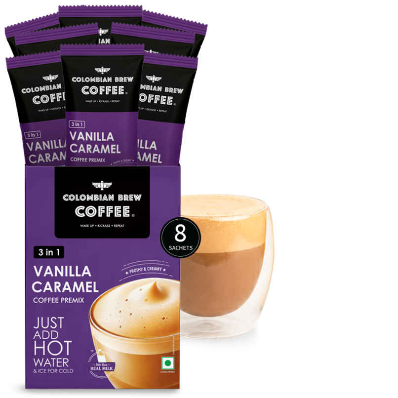 Colombian Brew Vanilla Caramel Coffee Premix | 8 Sachets Colombian Brew Vanilla Caramel Coffee Premix | 8 Sachets